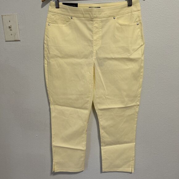 Mario Serrani Pants Womens Medium Seersucker Yellow Stretch Capri‎ Pullon - Picture 1 of 14